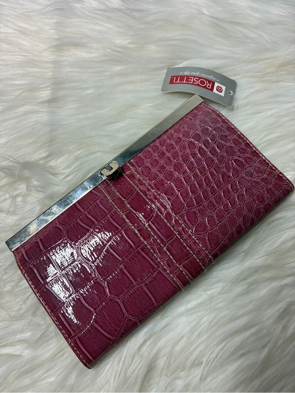 Rosetti Shiny Croc-Embossed Pink Frame Clutch